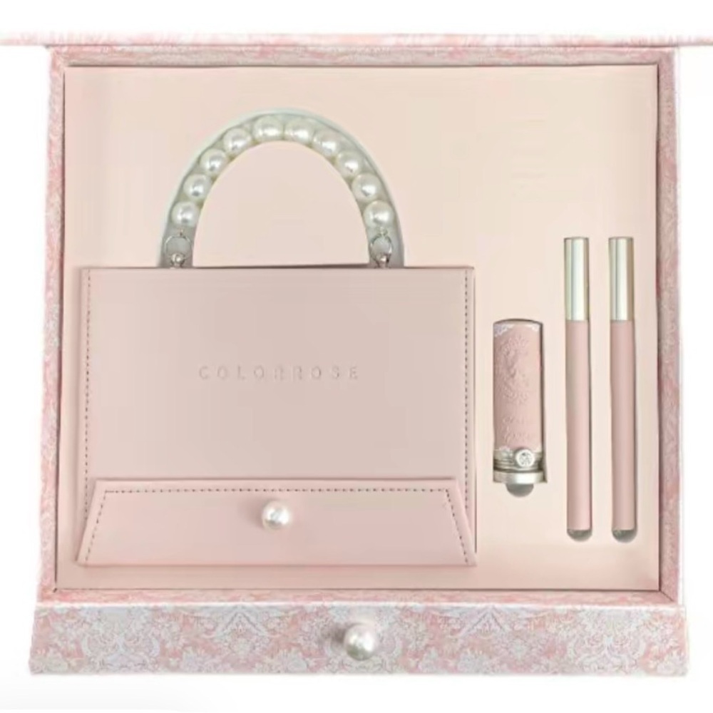 Cosmetic Set with Eyeshadow, Blush, Highlighter, and Strawberry Lipstick